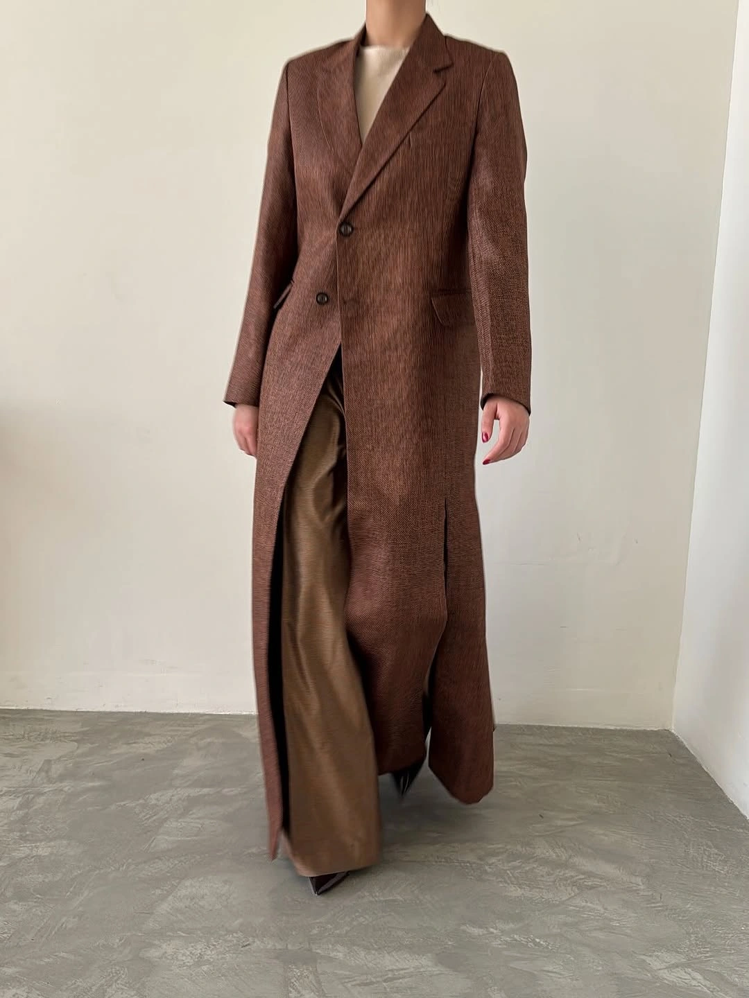 trendy coats 2027 Chocolate Tailored Maxi Coat