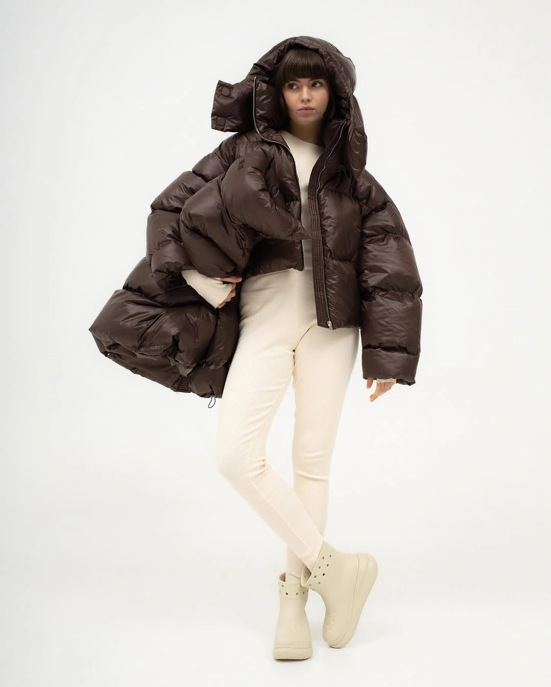 trendy down jackets 2027 Chocolate Brown and Winter Cream