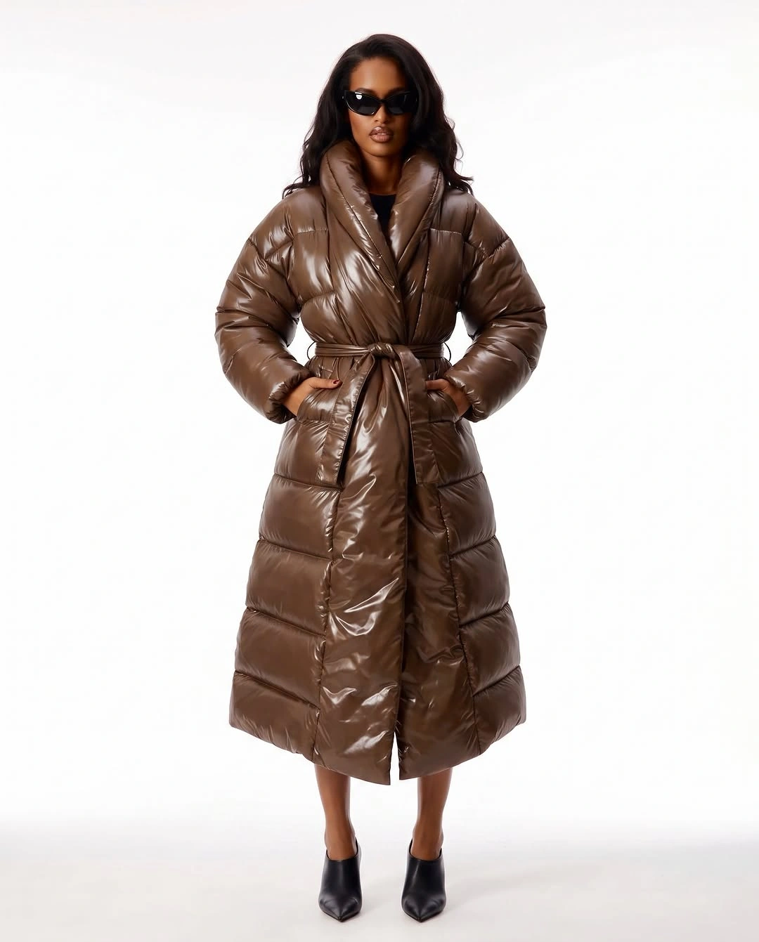 trendy down jackets 2027 Long Mocha Puffer Coat