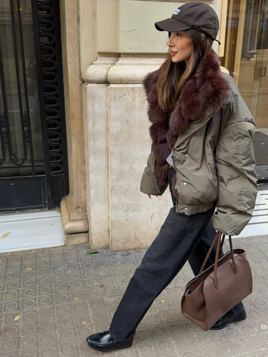trendy down jackets 2027 Olive Puffer With Chocolate Fur