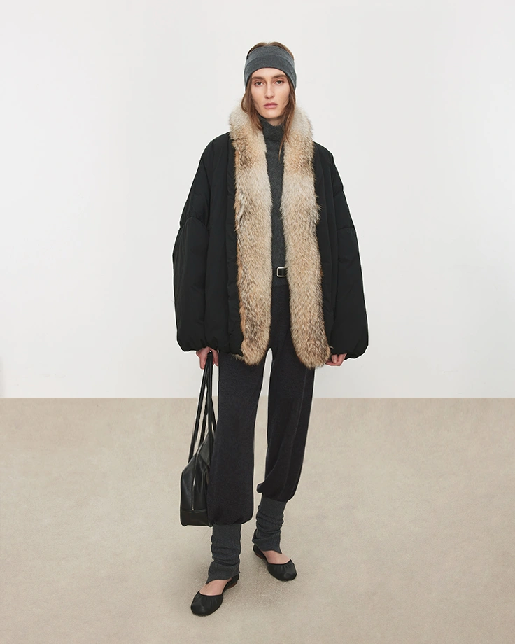 trendy down jackets 2027 Faux Fur Trim Meets Minimal Black