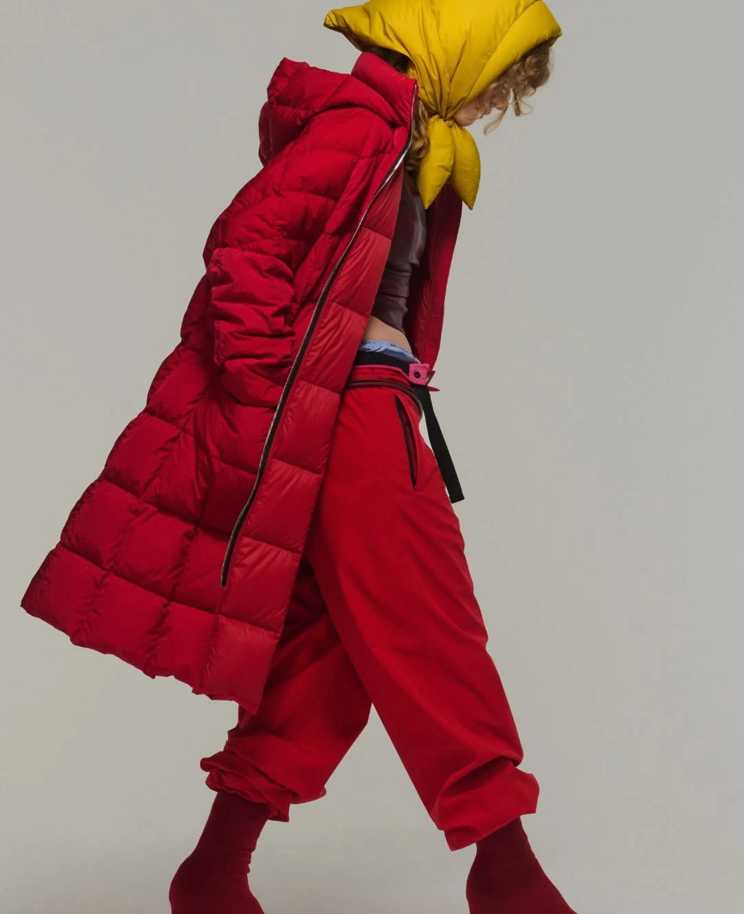 trendy down jackets 2027 Red Down With a Mustard Hood