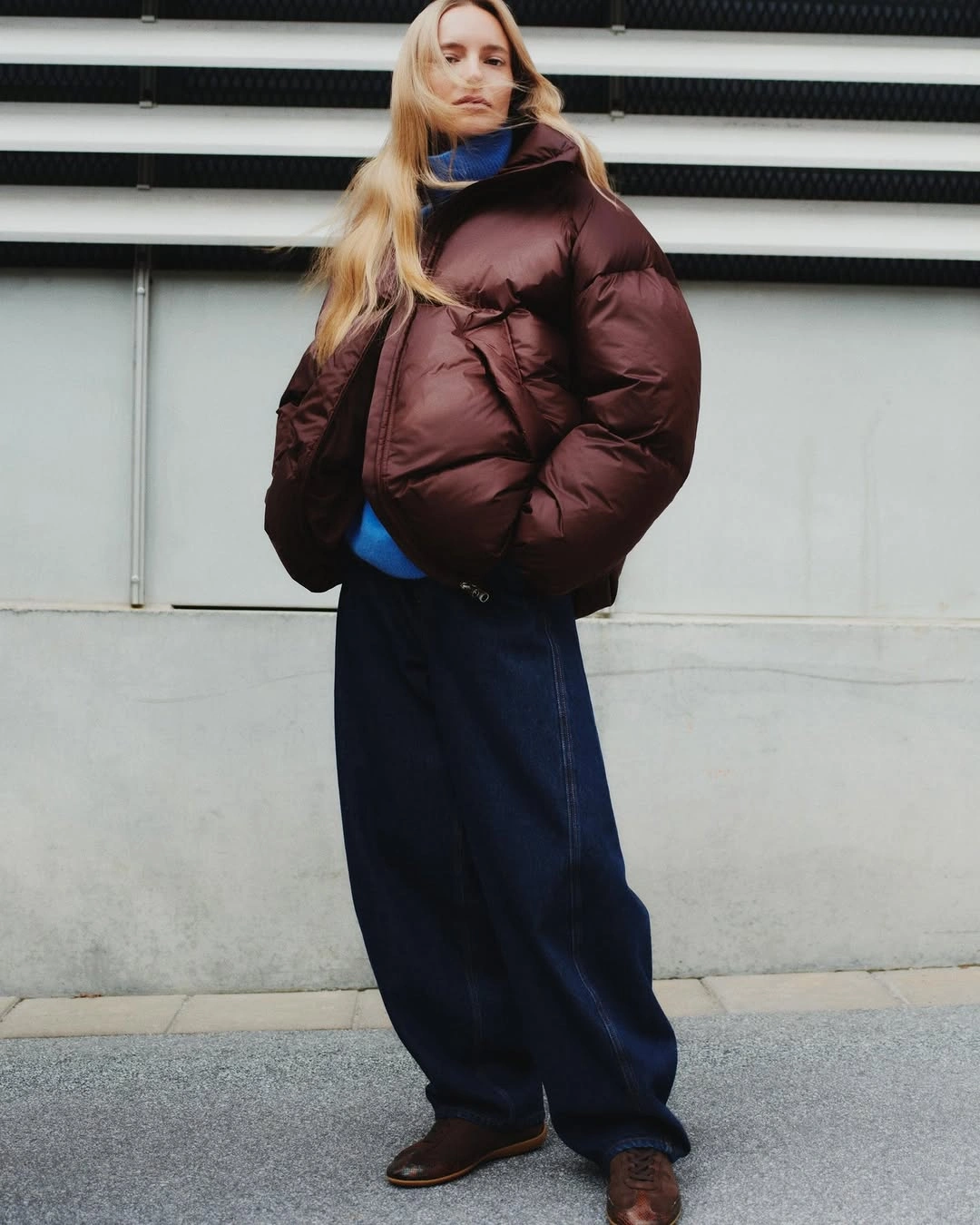 trendy down jackets 2027 Chocolate Puffer With Dark Denim