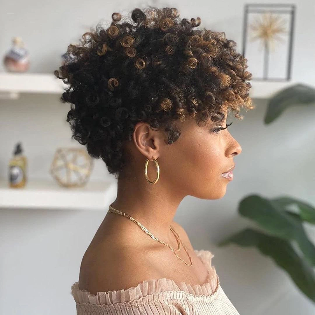 trendy haircuts for black women 2027 Rounded Curly Crop With Golden Definition