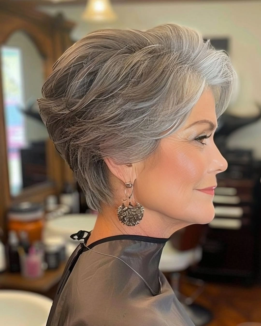 trendy haircuts for women over 50 2027 Swept Back Silver Pixie