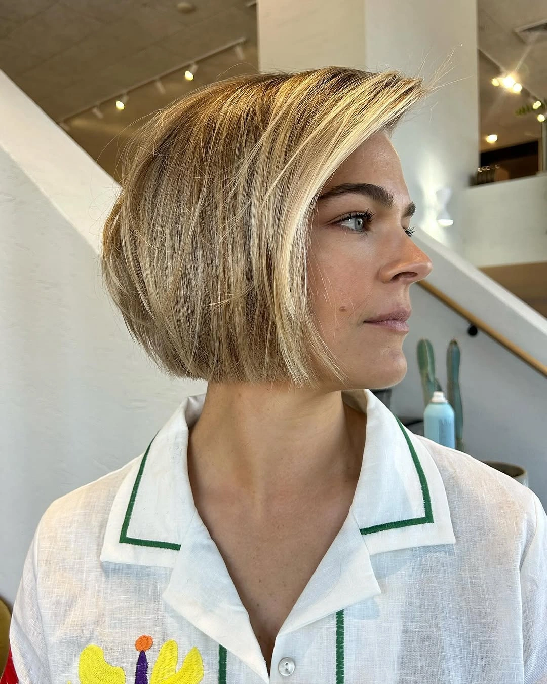 trendy hairstyles for women over 30 2027 Polished Blonde Micro Bob