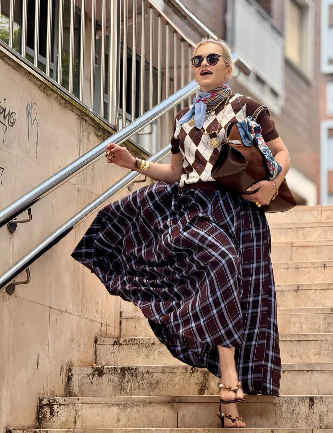 trendy outfits for women over 40 2027 - Rich Plaid Layers With A Playful Twist