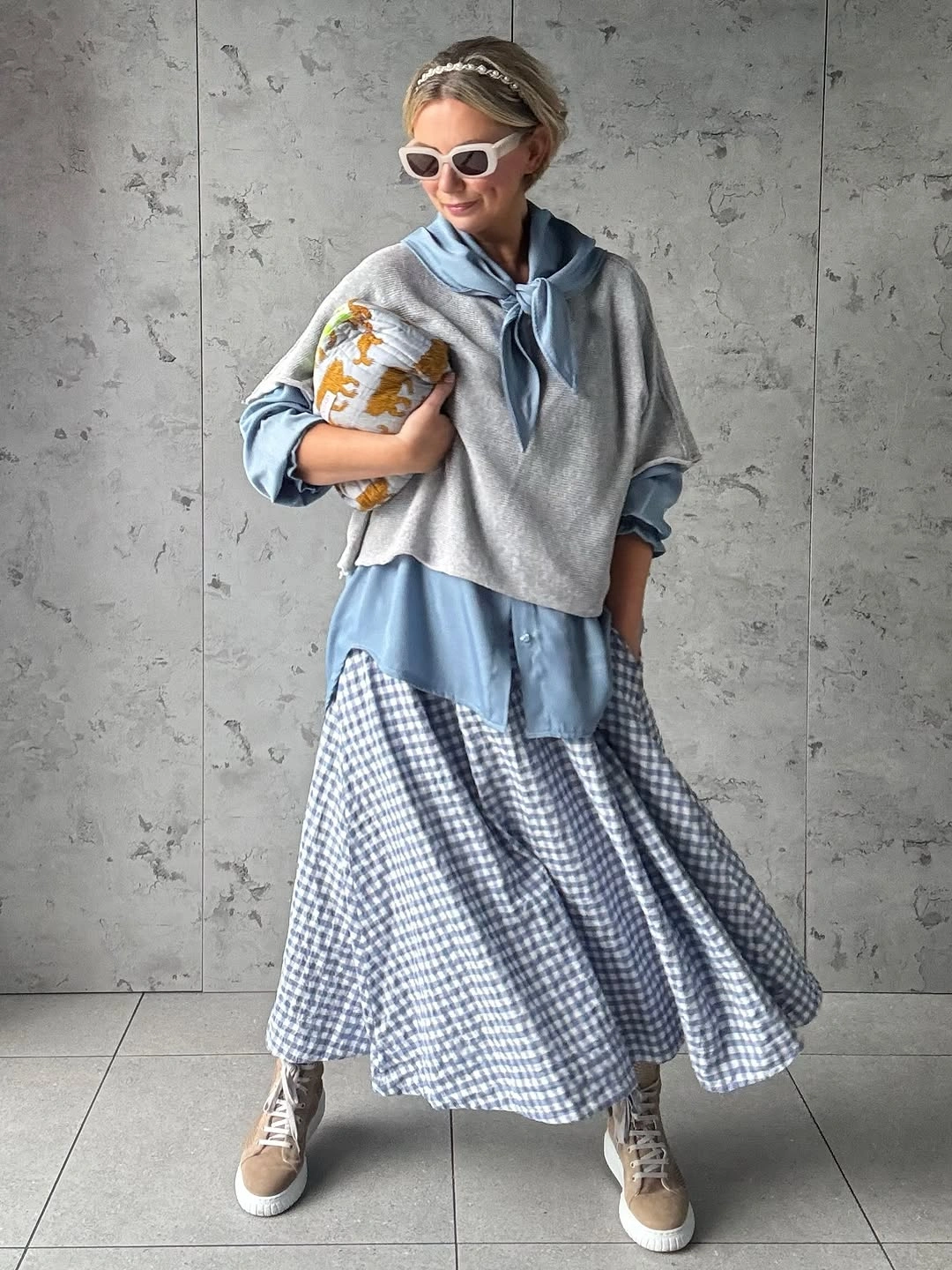 trendy outfits for women over 40 2027 - Gingham Layers With A Feminine Street Style Mood