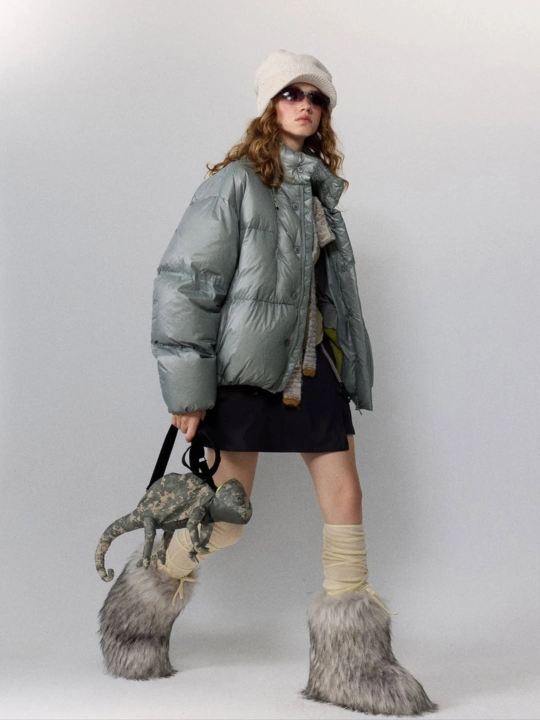 trendy puffer jackets 2027 Silver Puffer With Playful Winter Layers