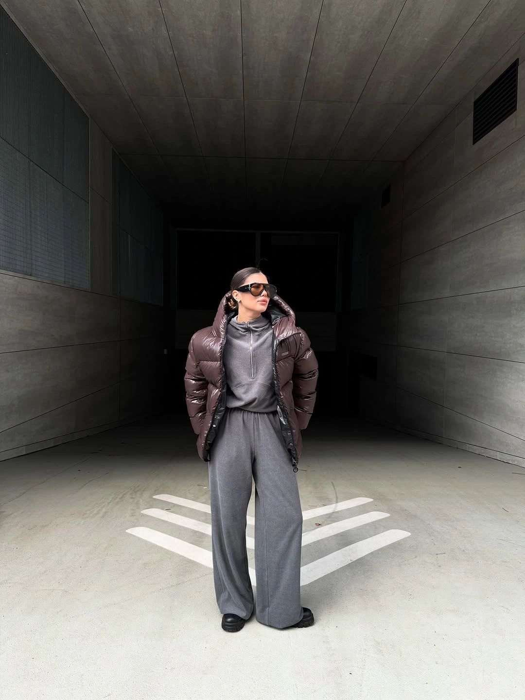 trendy puffer jackets 2027 Glossy Brown Meets Relaxed Gray