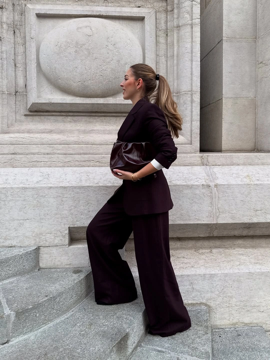 trendy winter business casual outfits Deep Burgundy Power Suit