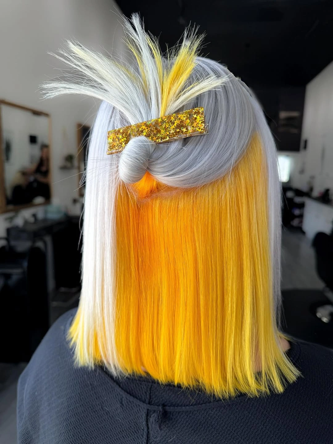 winter blonde hair color ideas Silver Blonde With a Golden Surprise