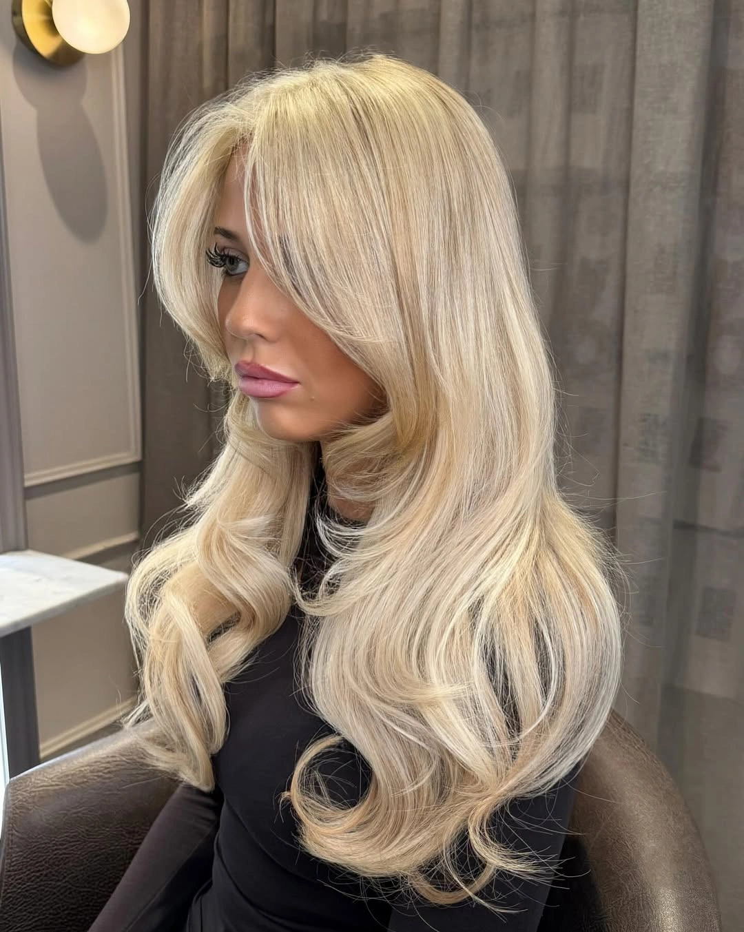 winter blonde hair color ideas Creamy Blonde With Dramatic Face Framing