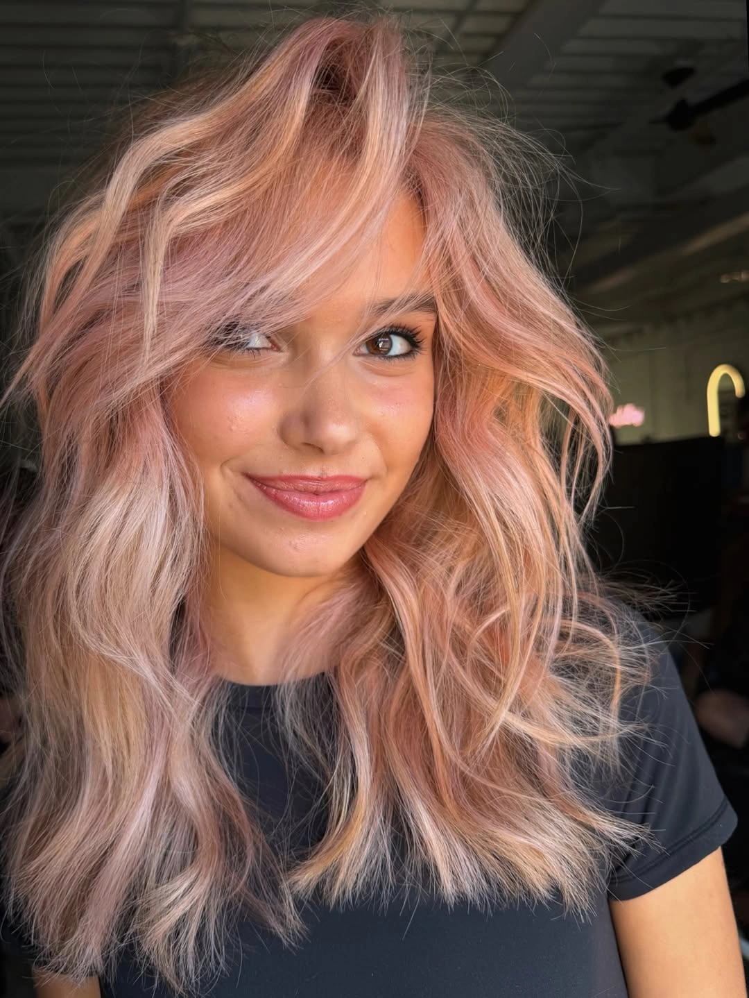 winter hair colors Rose Champagne Layers