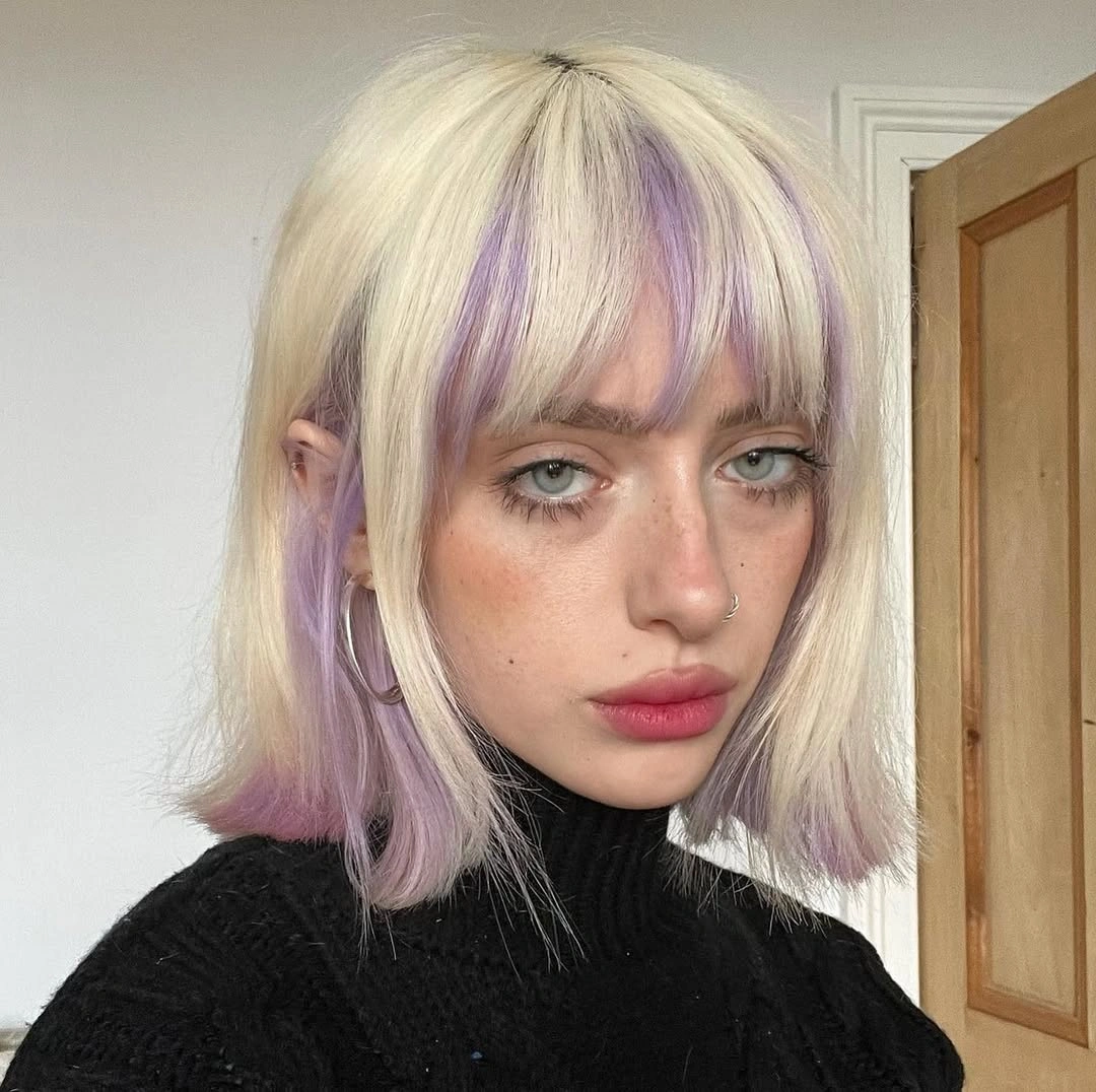 winter hair colors Icy Blonde With Lavender Panels