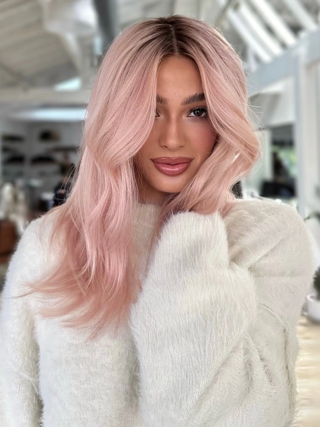 winter hair colors Blush Pink With Shadow Roots