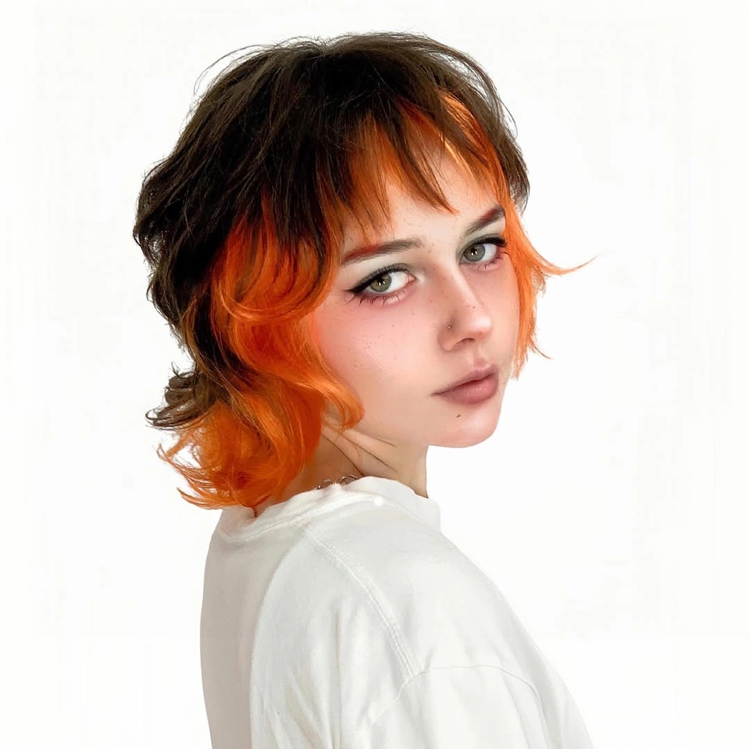 winter hair colors Black and Tangerine Shag