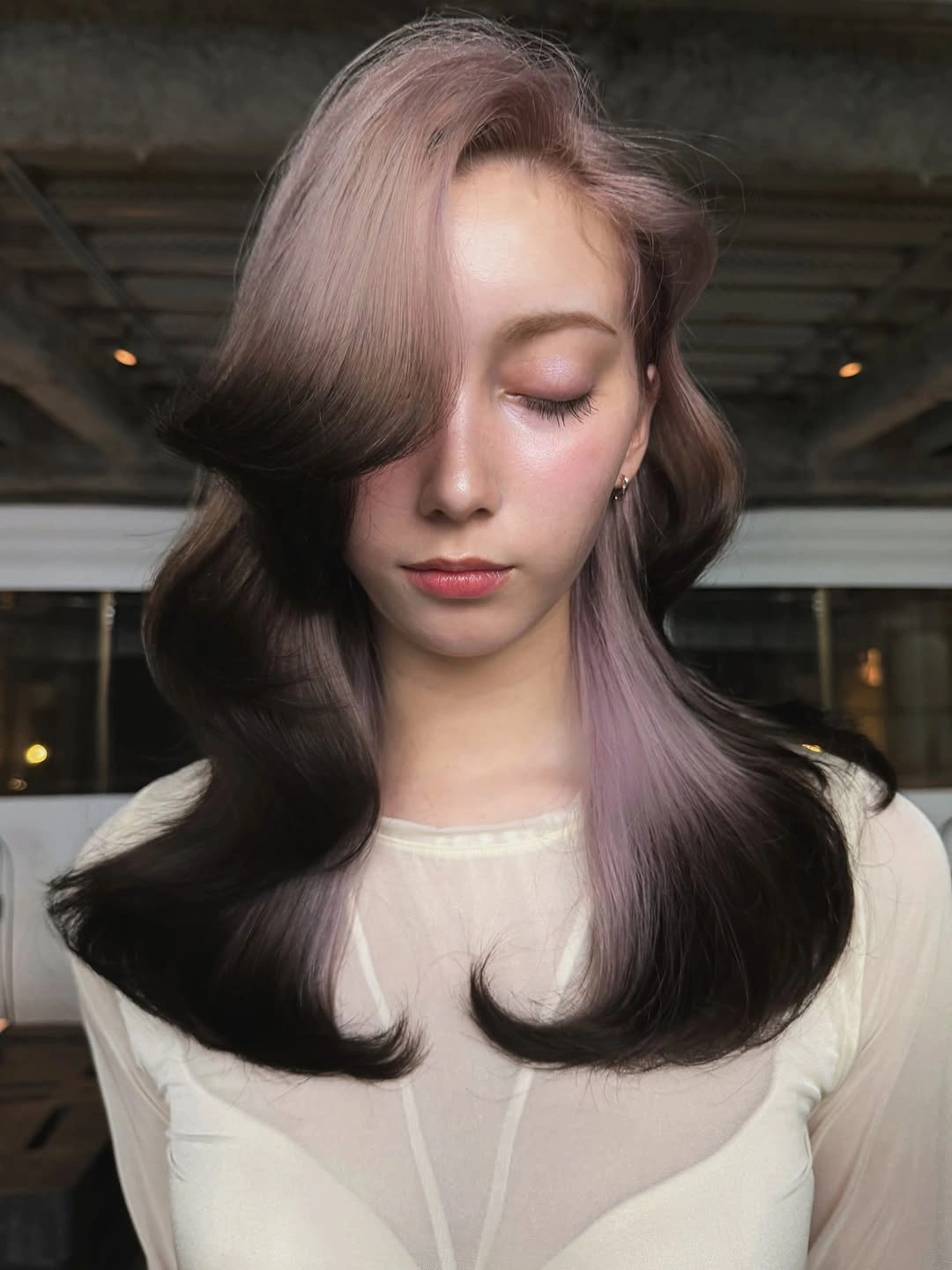 winter hair colors Smoky Mauve and Espresso Color Blocking