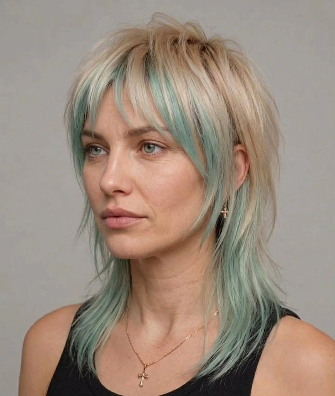 winter haircuts Icy Shag With Mint Layers