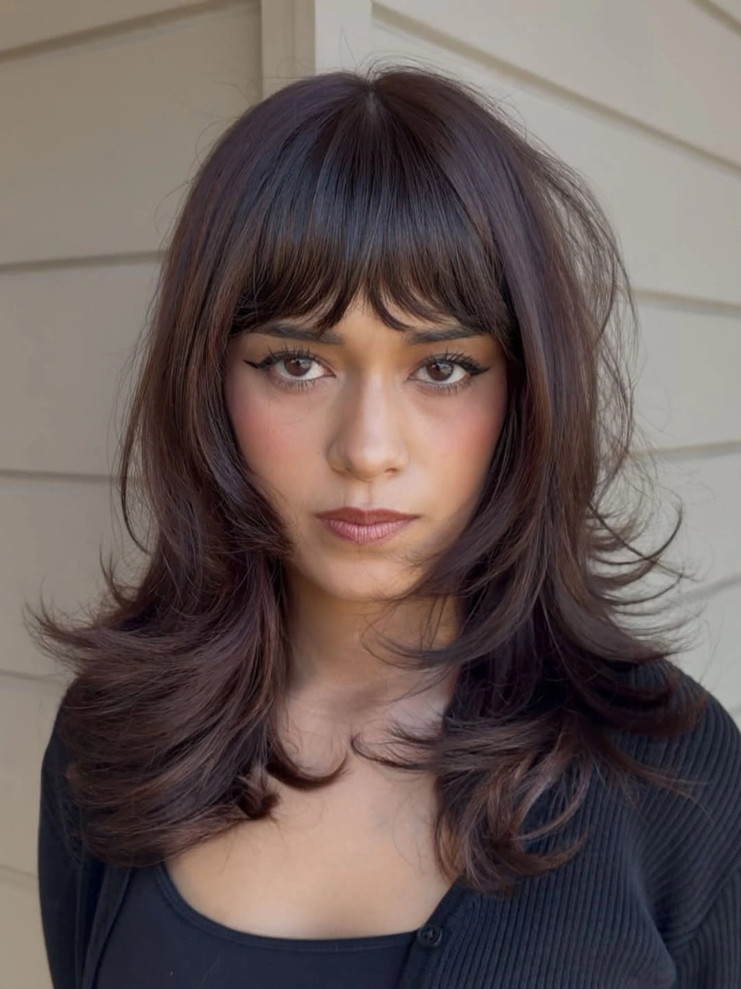 winter haircuts Chocolate Midi Cut With Rounded Bangs