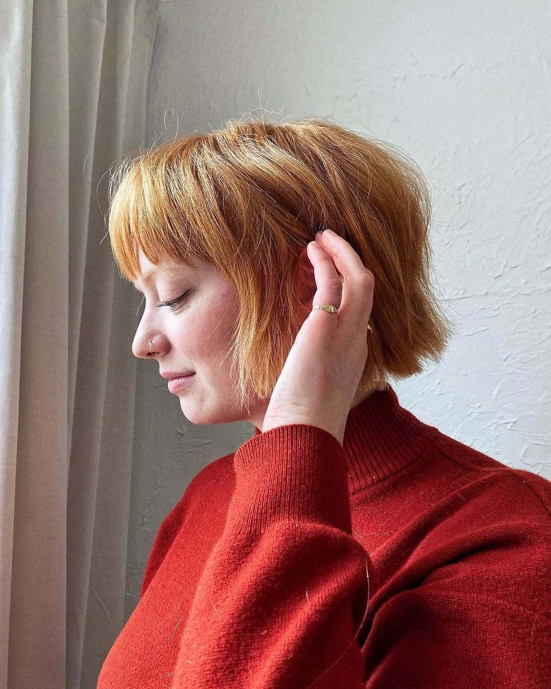winter haircuts for plus size women Soft Copper Bob With Full Bangs