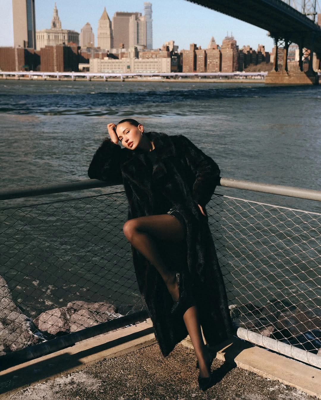winter NYC outfits Midnight Faux Fur and Sheer Black Layers