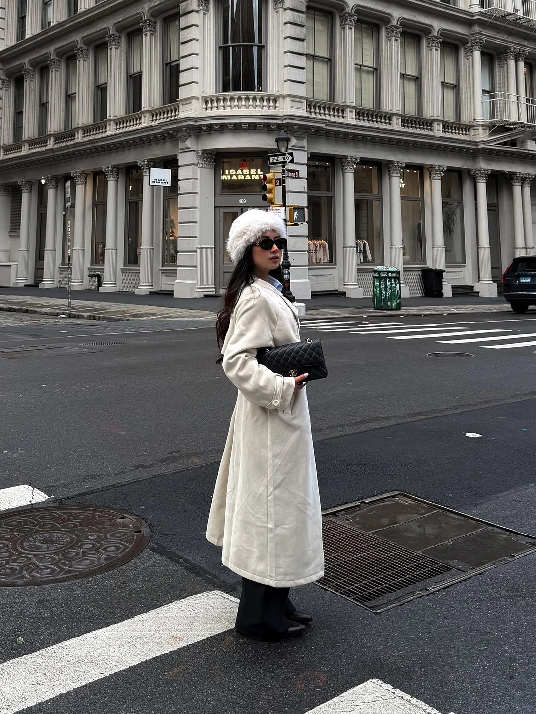 winter NYC outfits Winter White With a Fur Hat