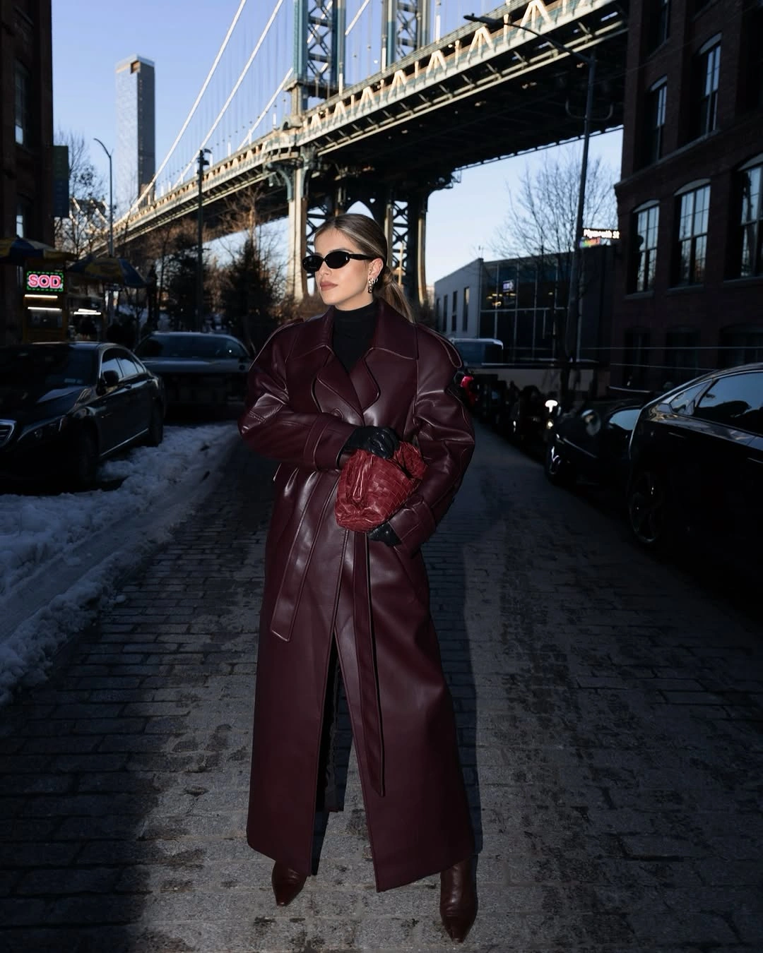 winter NYC outfits Burgundy Leather With Downtown Polish