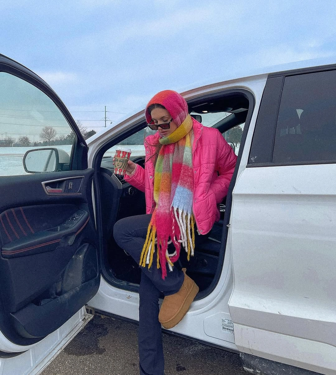 winter outfit for plus size women Bright Pink Winter Layers
