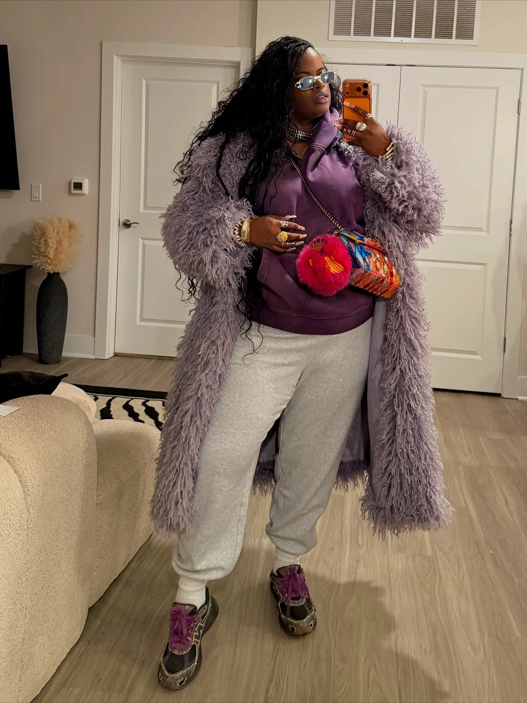 winter outfit for plus size women Lavender Faux Fur Comfort
