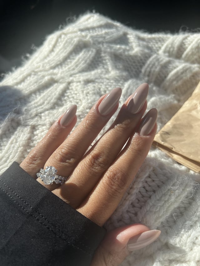 Medium Almond Taupe Nude Glossy Medium Almond Taupe Nude Glossy — Winter Nude Nails