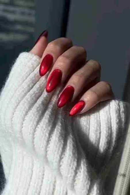 Vibrant Red Cat-Eye Effect Vibrant Red Cat-Eye Effect — Winter Nail Colors for Women Over 70