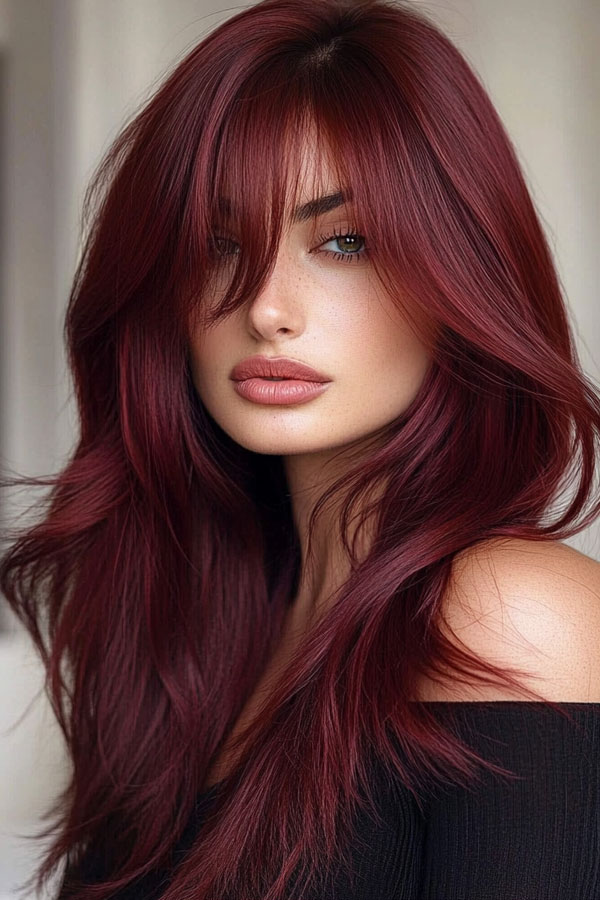 Deep Burgundy with a Full Fringe Deep Burgundy with a Full Fringe — Burgundy Hair Color