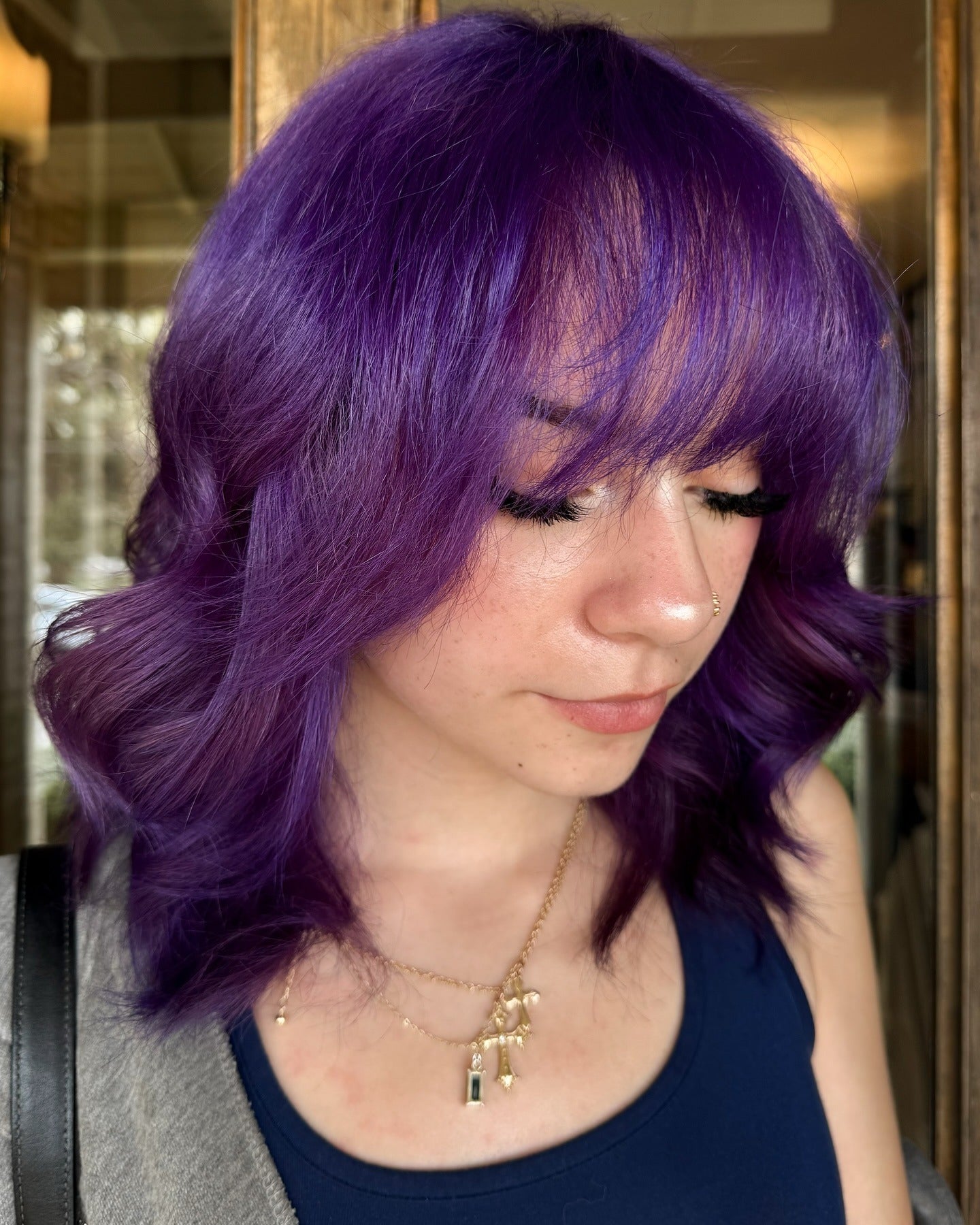 Vibrant Purple Lob With Blunt Bangs — Plum Hair Color