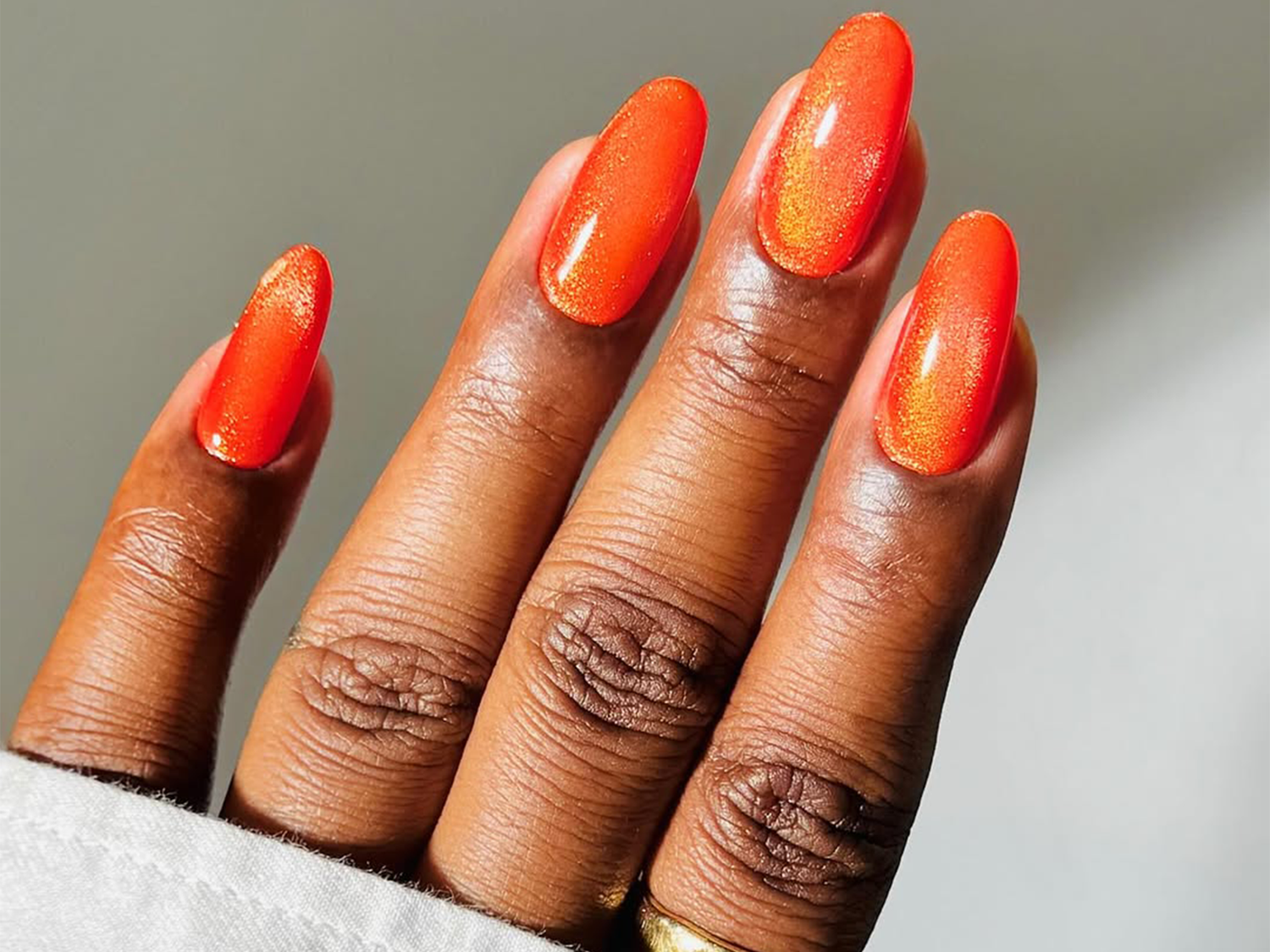 Vibrant Orange Gold Shimmer Nails — Velvet Nails