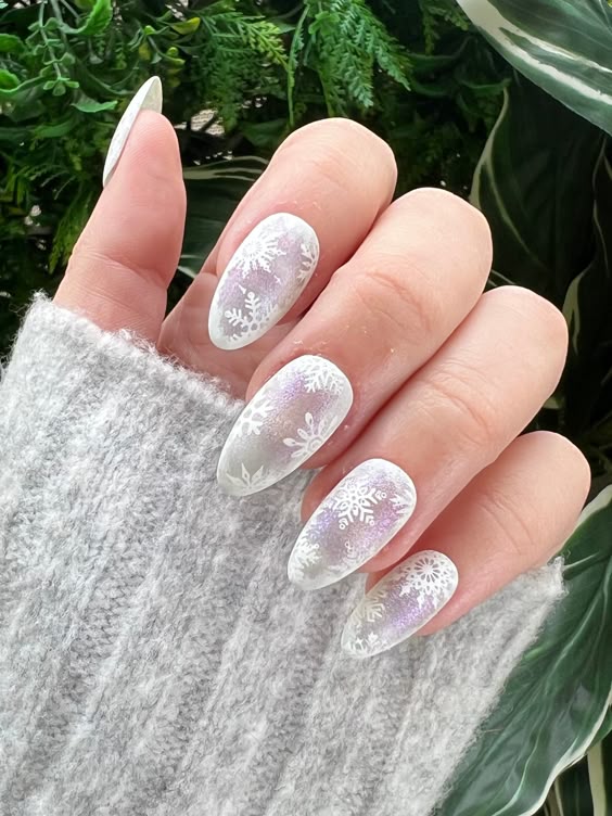 3D Frosted Snowflake Matte Oval Nails 3D Frosted Snowflake Matte Oval Nails — Classy Winter Nails