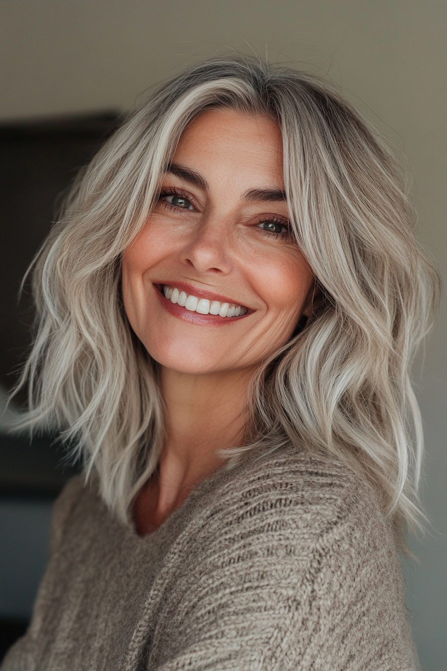 Ash Blonde Lob with Silver Highlights — Winter Hair Colors for Women Over 60