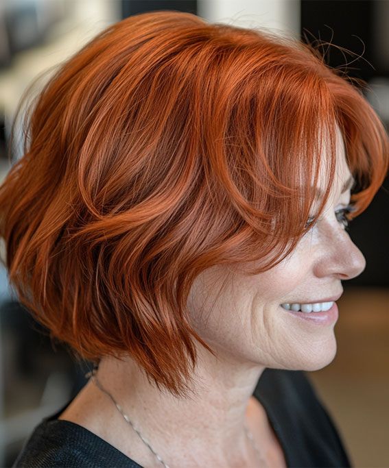 Textured Copper Bob with Wavy Ends — Winter Haircuts for Women Over 50
