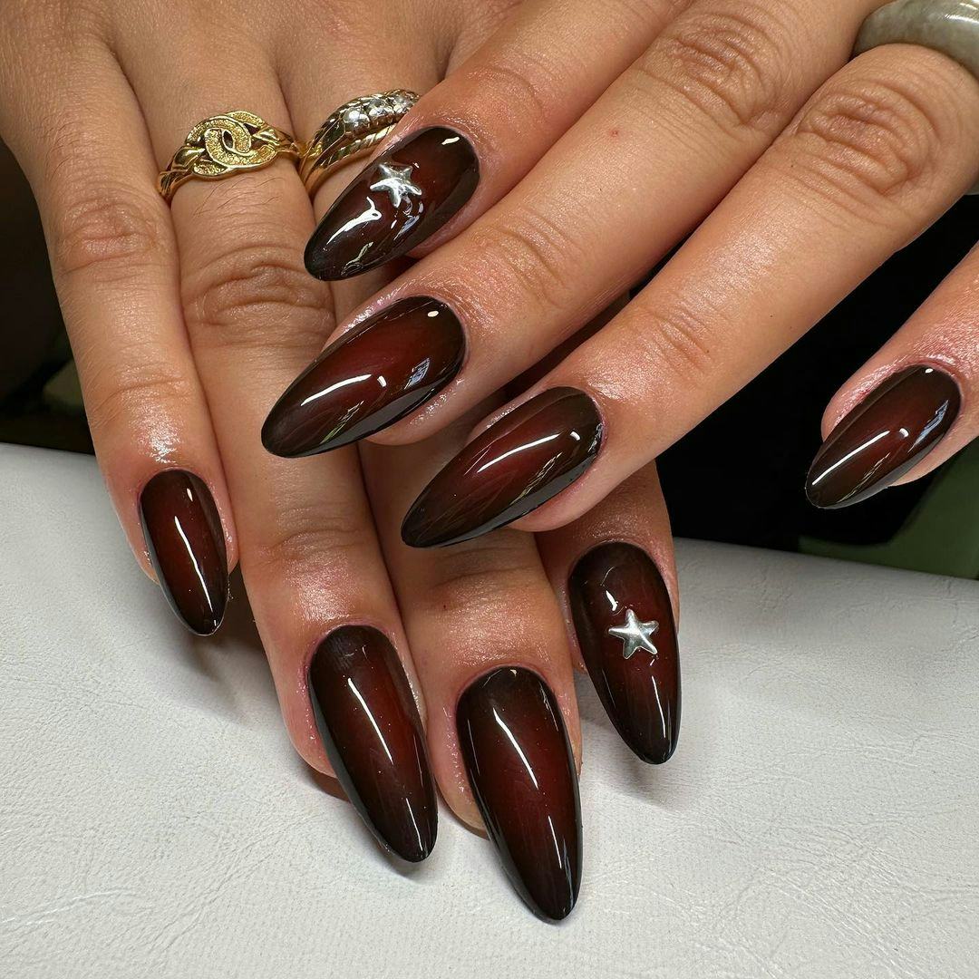 Stiletto Ombre with Star Accents Stiletto Ombre with Star Accents — Black Cherry Nails