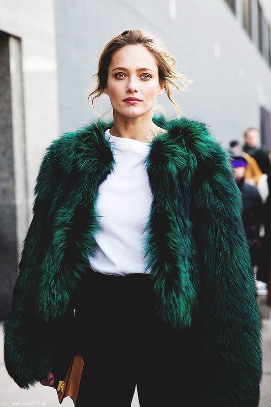 Vibrant Emerald Green Cropped Faux Fur Coat — Faux Fur Coat Outfits
