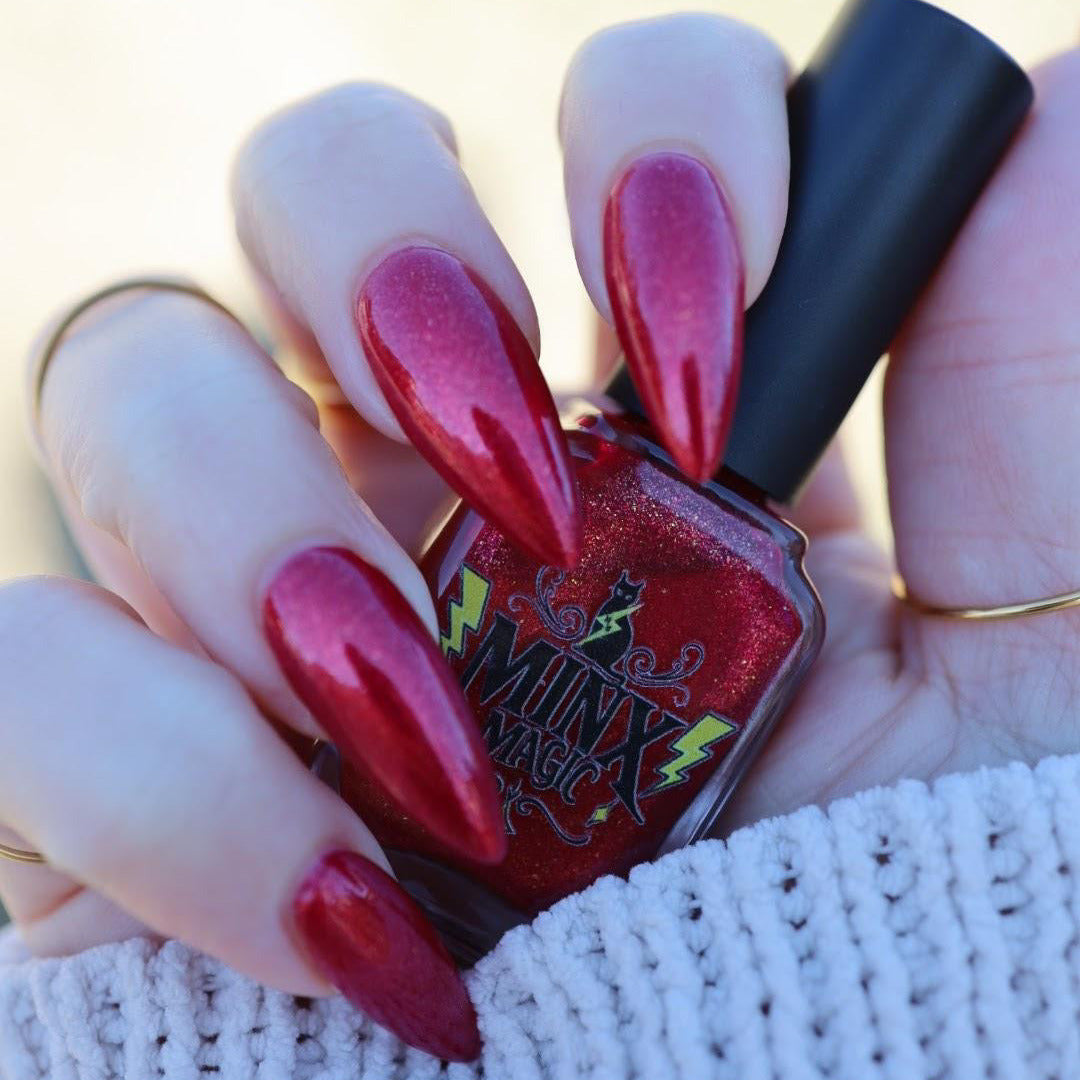 Cranberry Red Shimmer Stiletto Nails — Winter Formal Nails