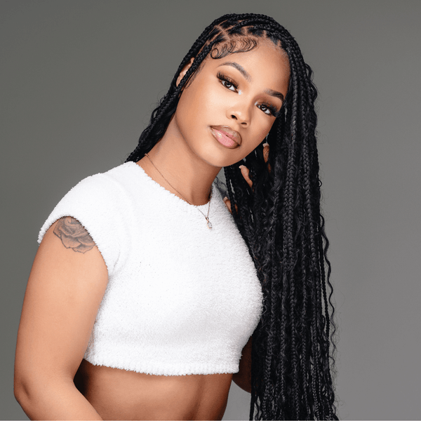 Sleek Jet Black Box Braids Wavy Ends — Winter Braid Colors for Black Women