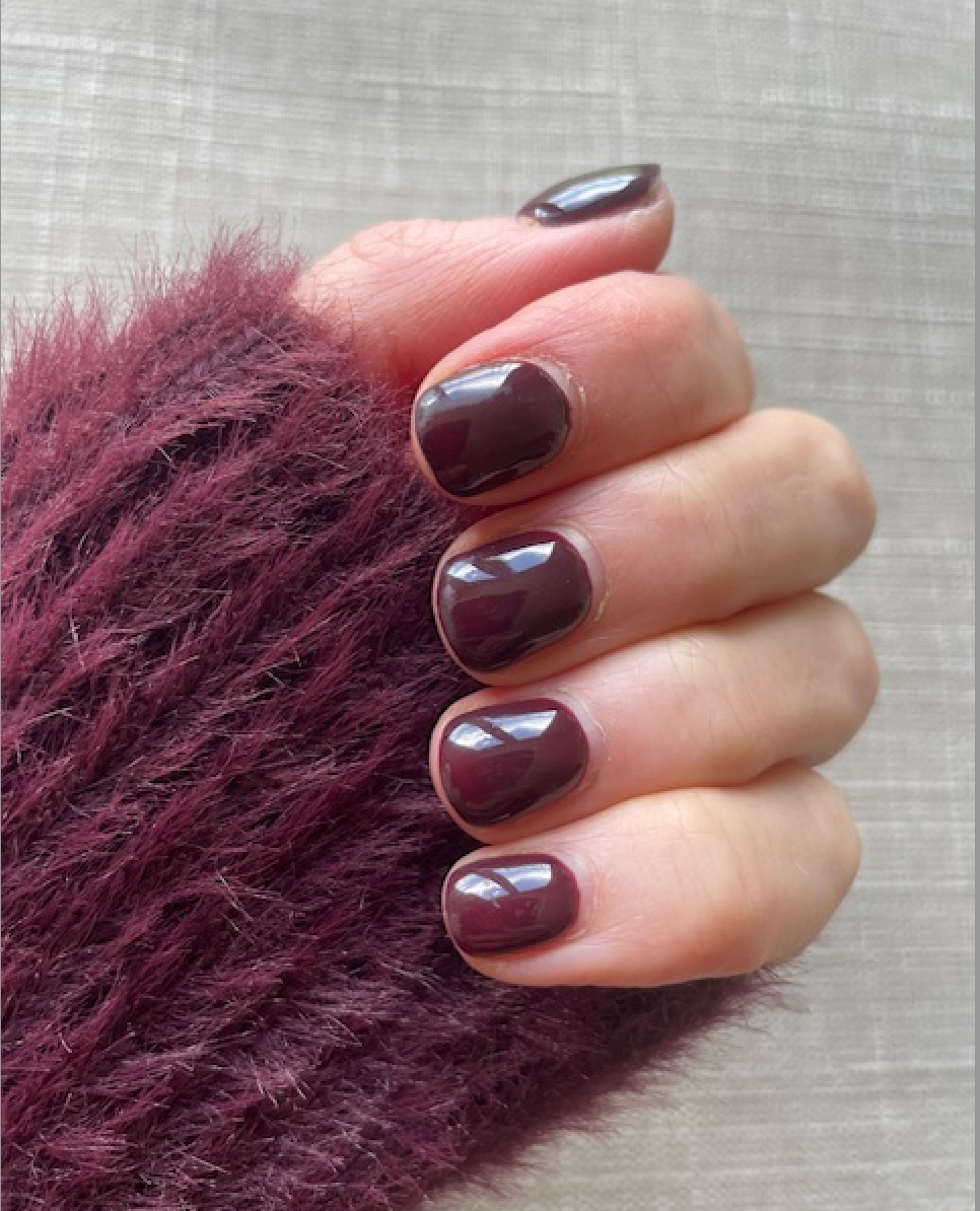 Deep Plum Glossy Short Oval Deep Plum Glossy Short Oval — Winter Nail Colors for Women Over 60