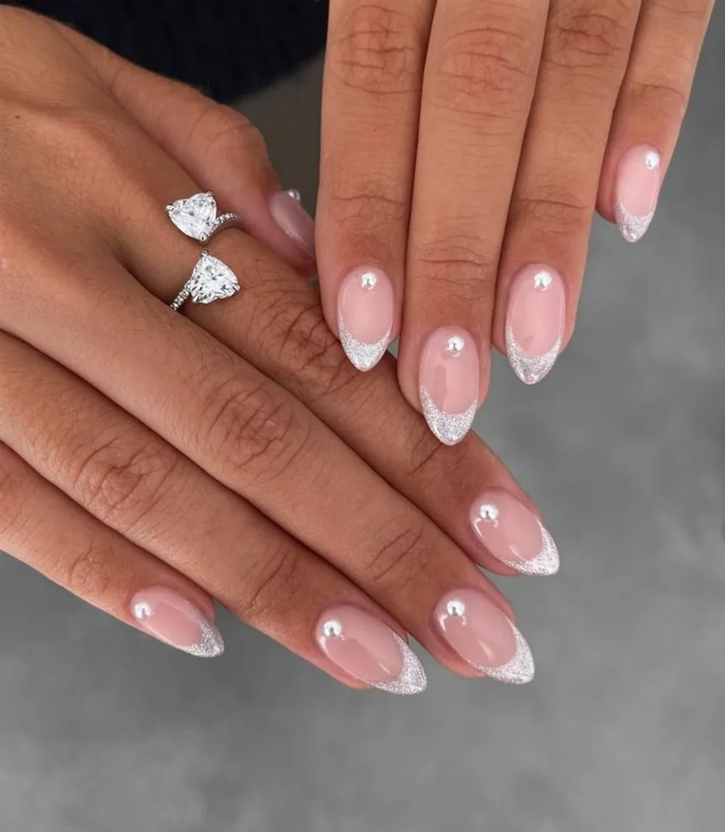 Sheer Pink Pearl French Tip Nails Sheer Pink Pearl French Tip Nails — Winter Wedding Nails