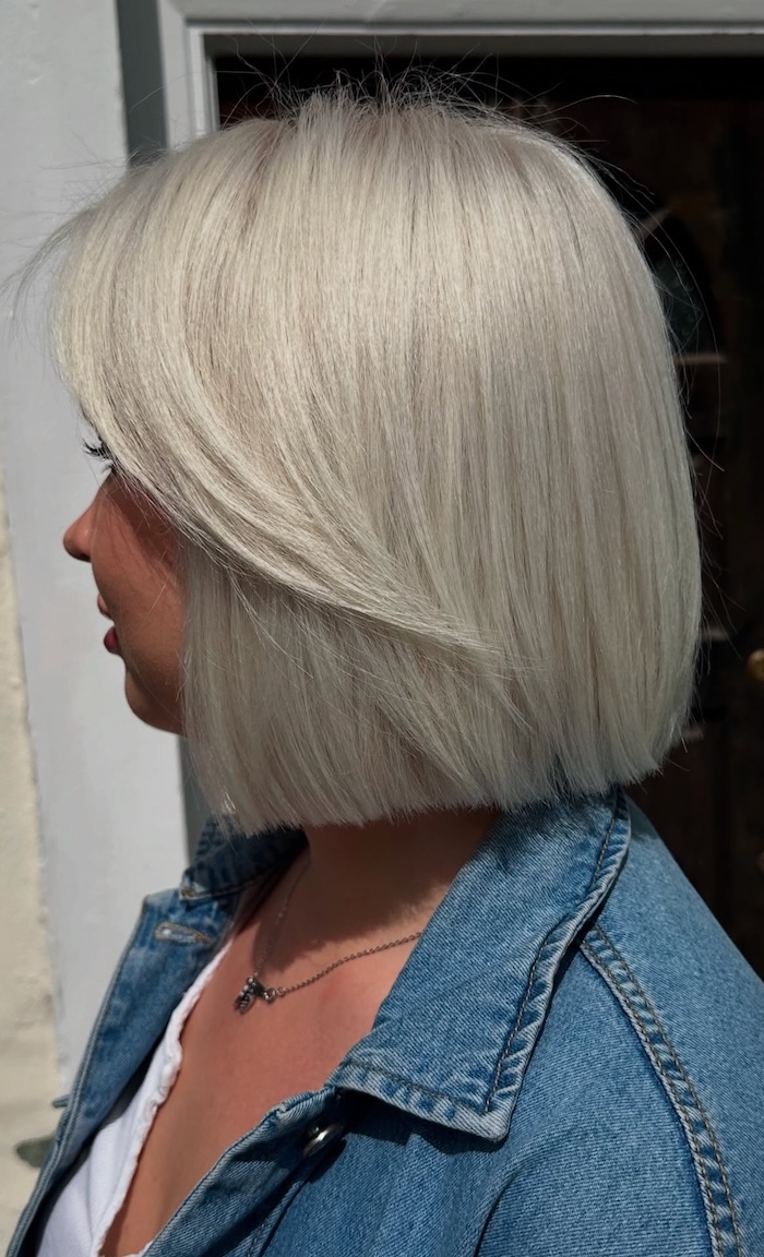 Sharp Icy Platinum Bob With Blunt Bangs — Icy Blonde Hair
