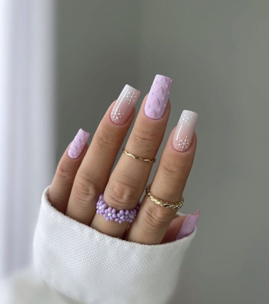 Sheer Pink with Glitter Accents Sheer Pink with Glitter Accents — Short Winter Square Nails