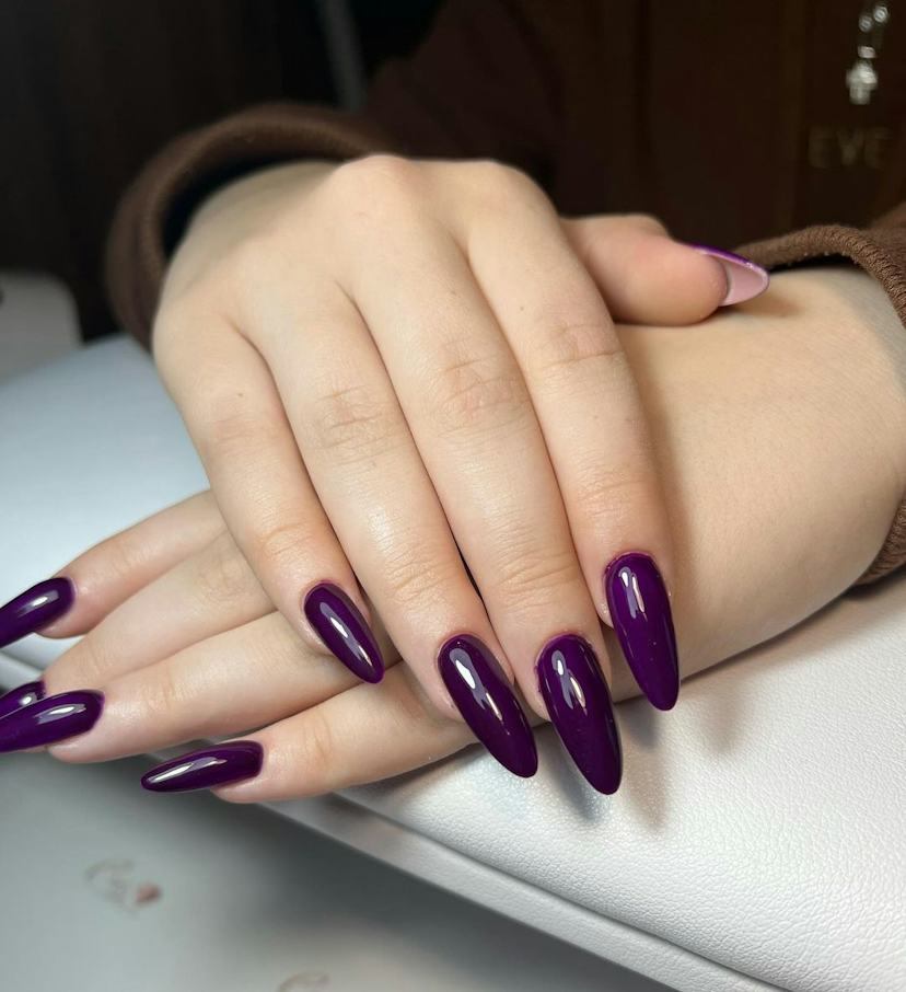 Deep Plum Almond Acrylics Deep Plum Almond Acrylics — Winter Acrylic Nail Colors