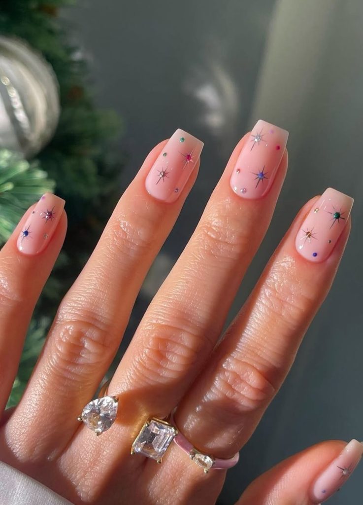 Sheer Pink Star Rhinestone Square Sheer Pink Star Rhinestone Square — Winter to Spring Transition Nails