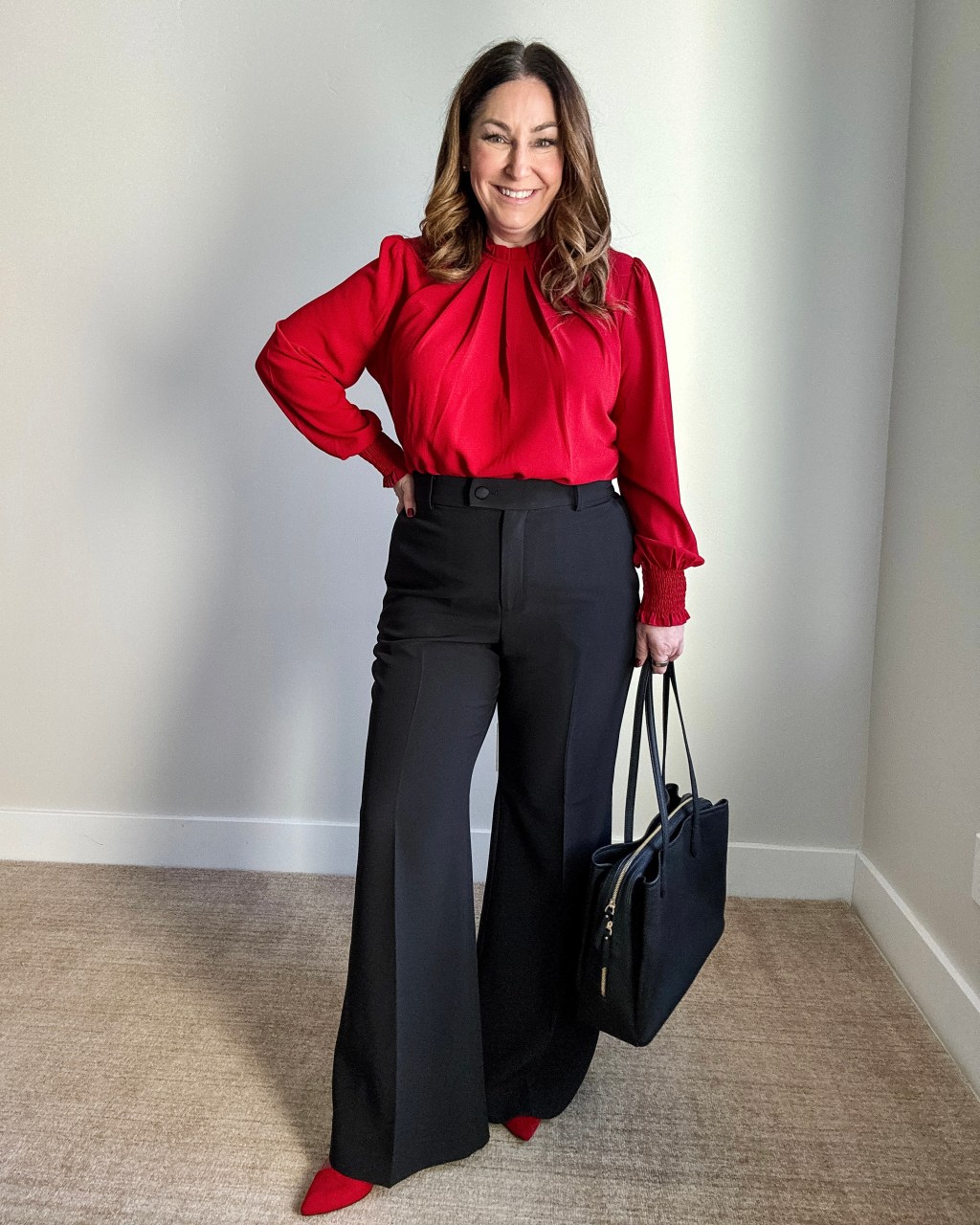 Vibrant Red Blouse for Modern Workwear — February Outfits