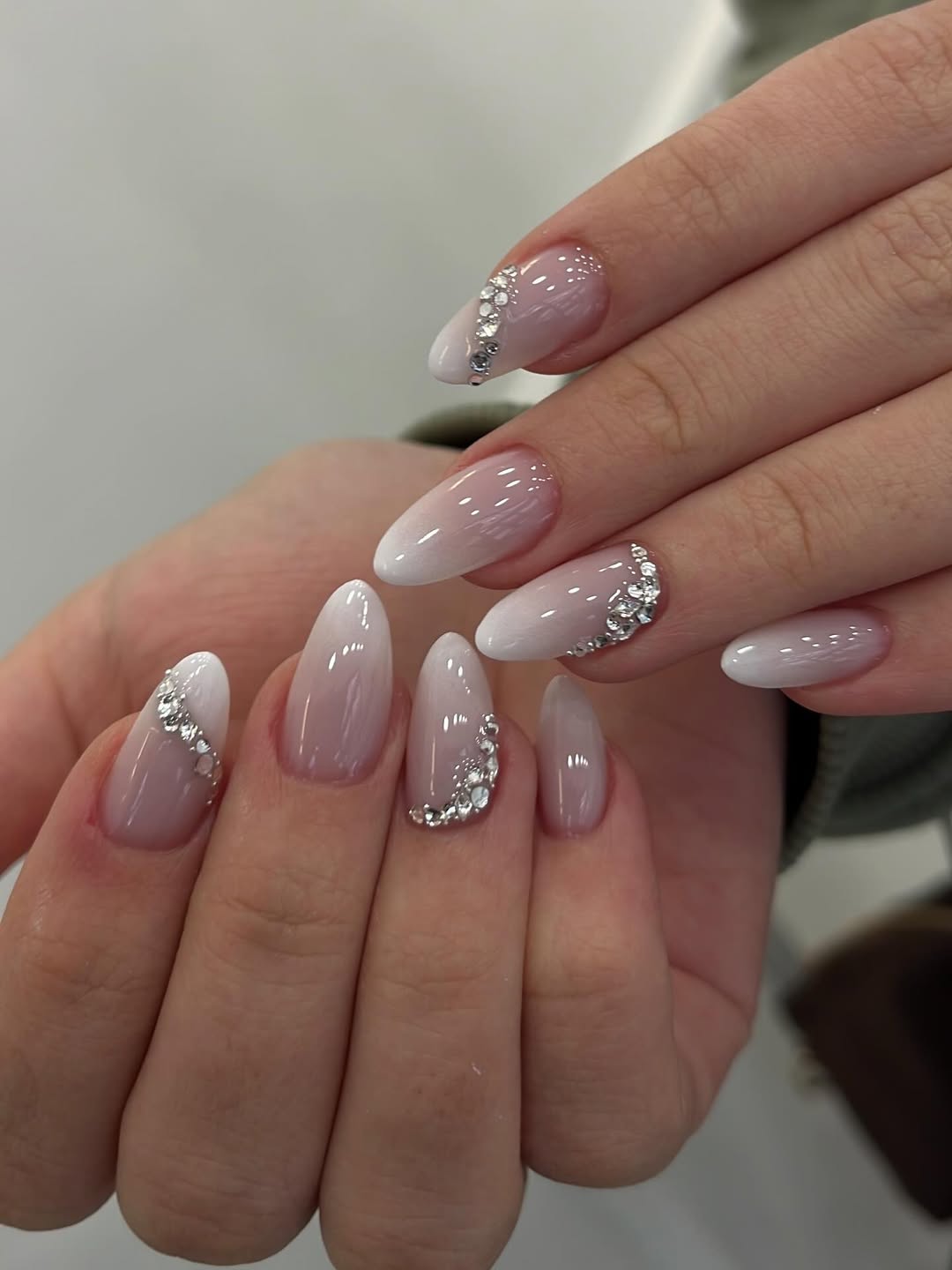 Nude to White Ombre Rhinestone Nails Nude to White Ombre Rhinestone Nails — Winter Wedding Nails